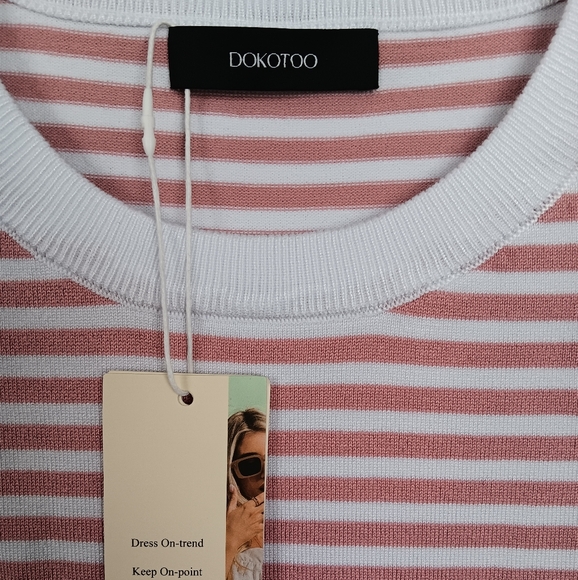 DOKOTOO Pink and White Striped Short Sleeve Top Soft Knit Sz XL. NWT - Picture 3 of 11